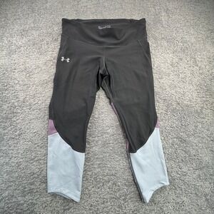 Under Armour Heatgear Compression Capris Cropped Leggings Womens XL Gray Purple